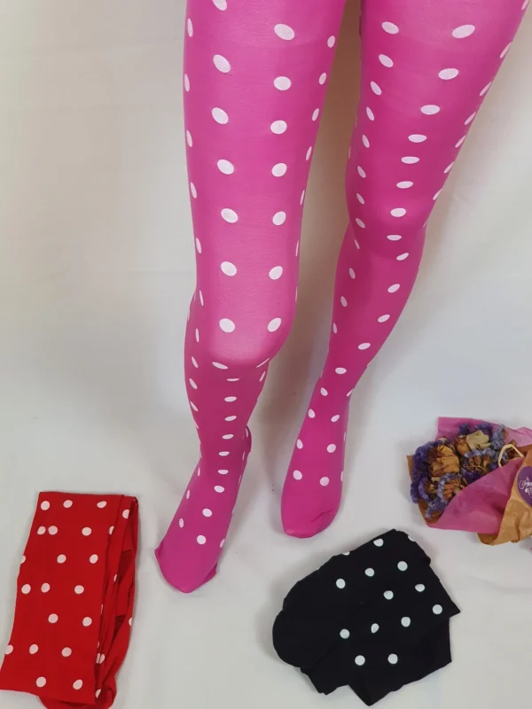 Pantyhose: Fuchsia with white polka dots - Image 2