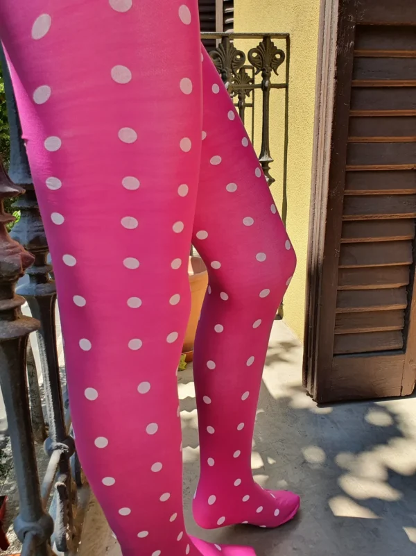 Pantyhose: Fuchsia with white polka dots - Image 3