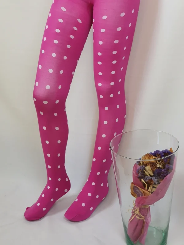 Pantyhose: Fuchsia with white polka dots - Image 4