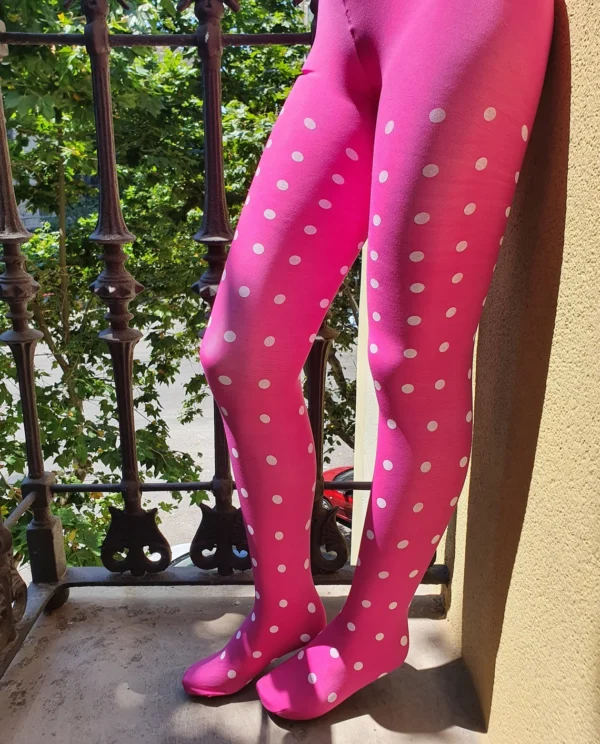 Pantyhose: Fuchsia with white polka dots - Image 5