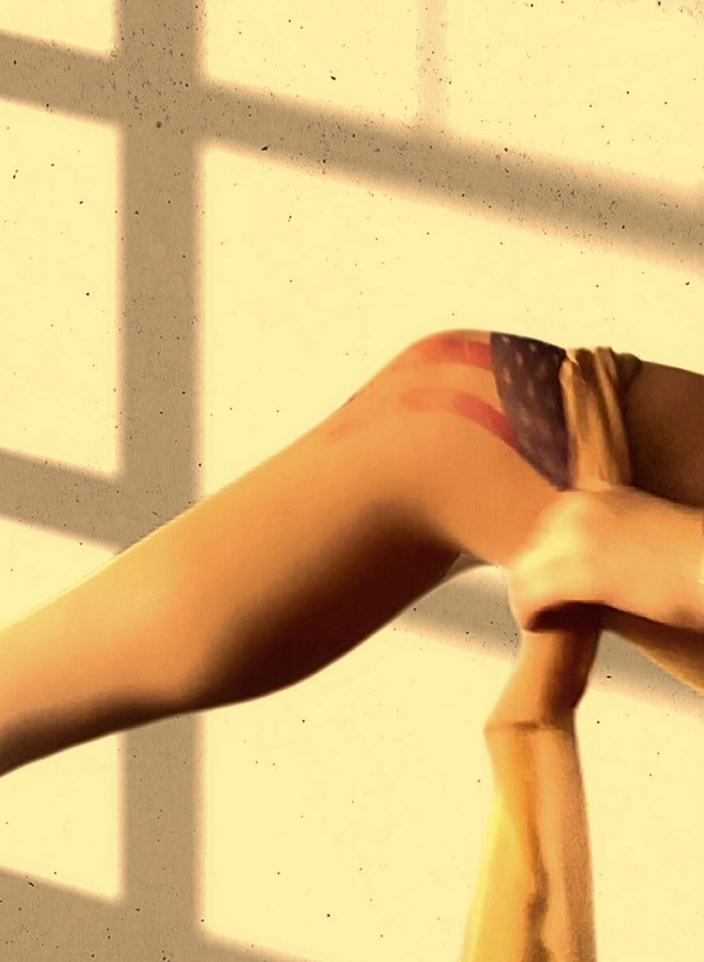 Pantimedias color nude con estampado de bandera de Estados Unidos, fotografía con luz cálida y sombras, estilo artístico de Oh! Tights – Nude pantyhose featuring the American flag print, warm light and artistic shadows, creative lifestyle shot by Oh! Tights