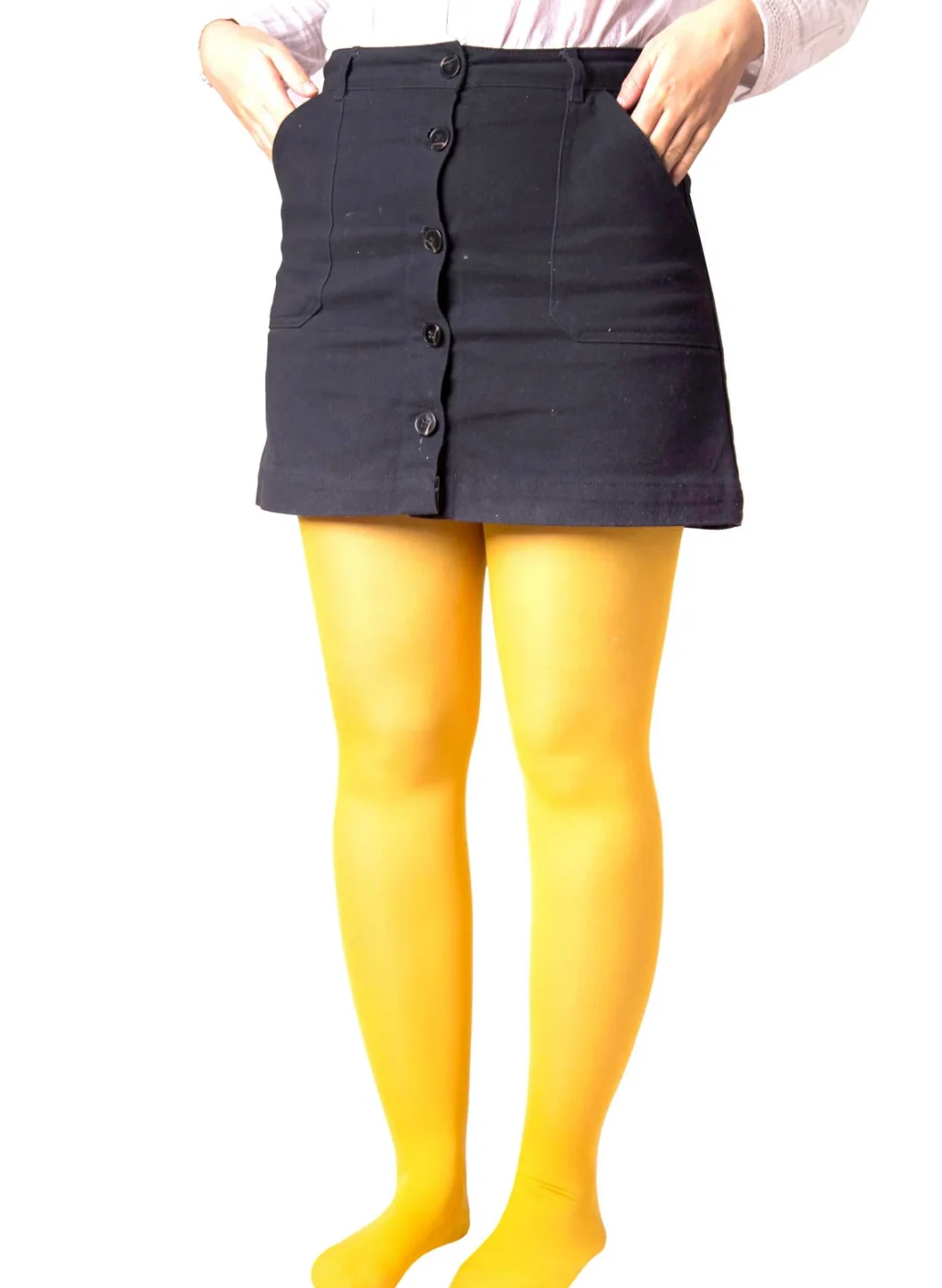 Pantimedias amarillas lisas con falda negra | Yellow opaque tights with black skirt