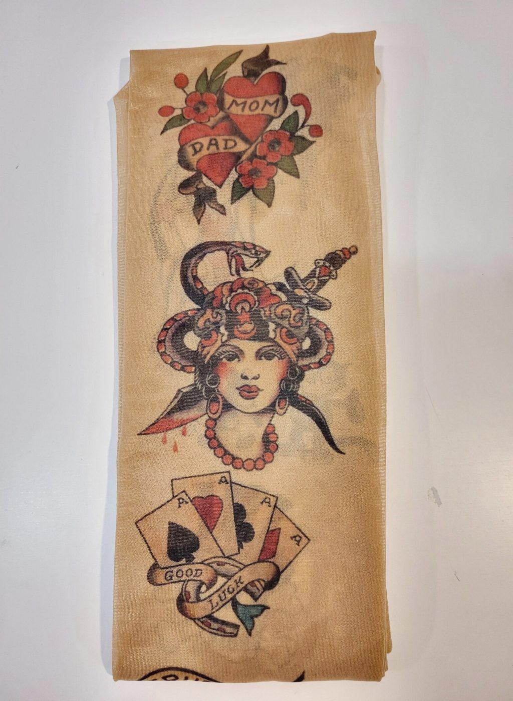 Pantimedias beige 40 denier con estampado Old Fashion Tattoo vintage pin-up