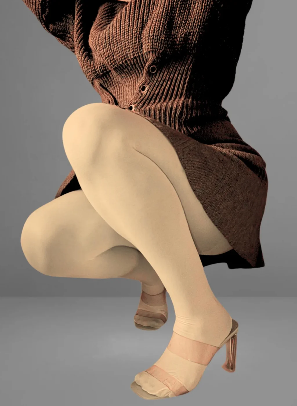 model crouching wearing white polka dot tights – modern and bold Oh! Tights fashion look